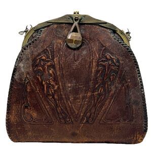 Antique JEMCO Hand Tooled Leather Purse DATED 05/15/1915 - Coin Bag ‼️Read Desc